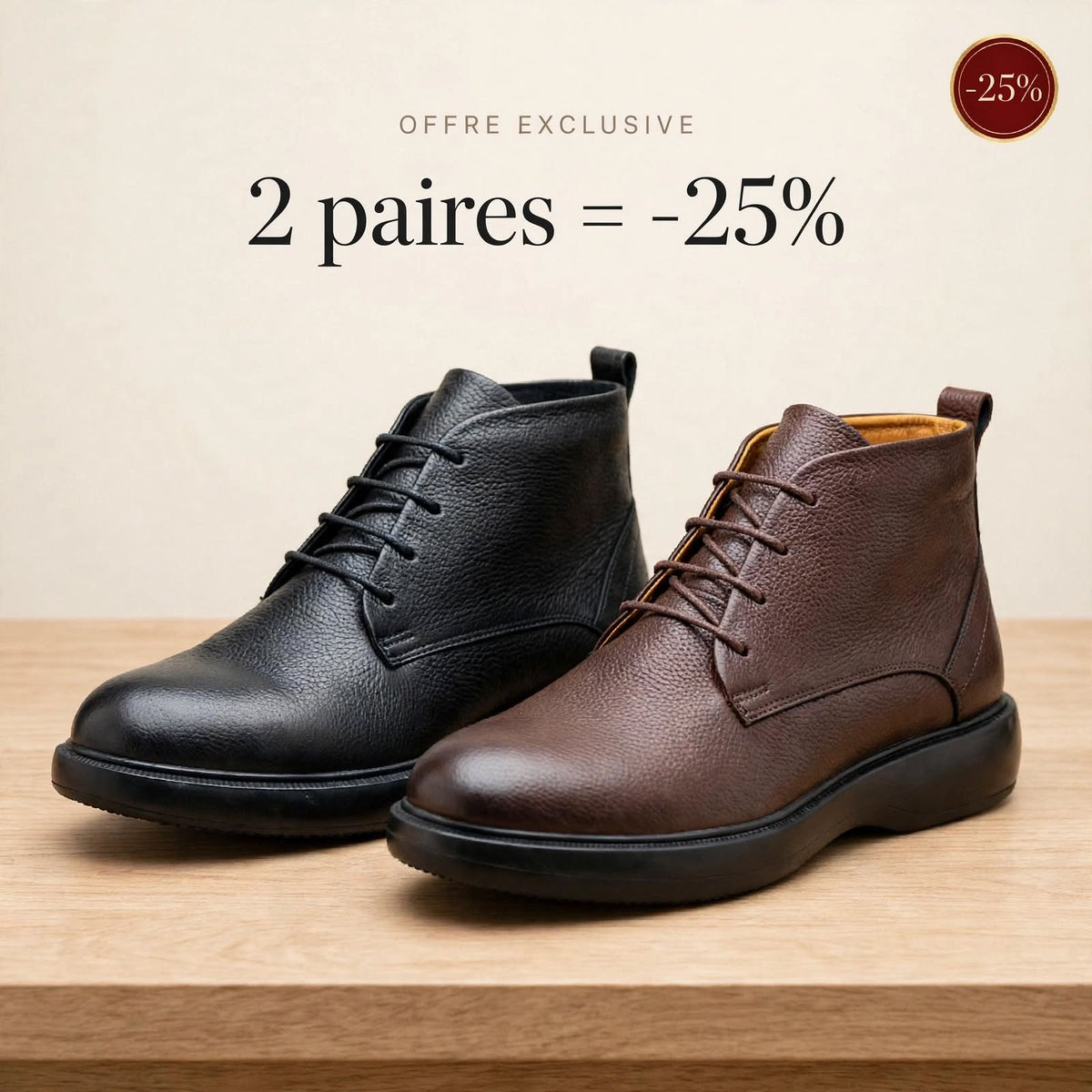 Bottines Prestige — Pack Duo Cuir Noir & Marron.